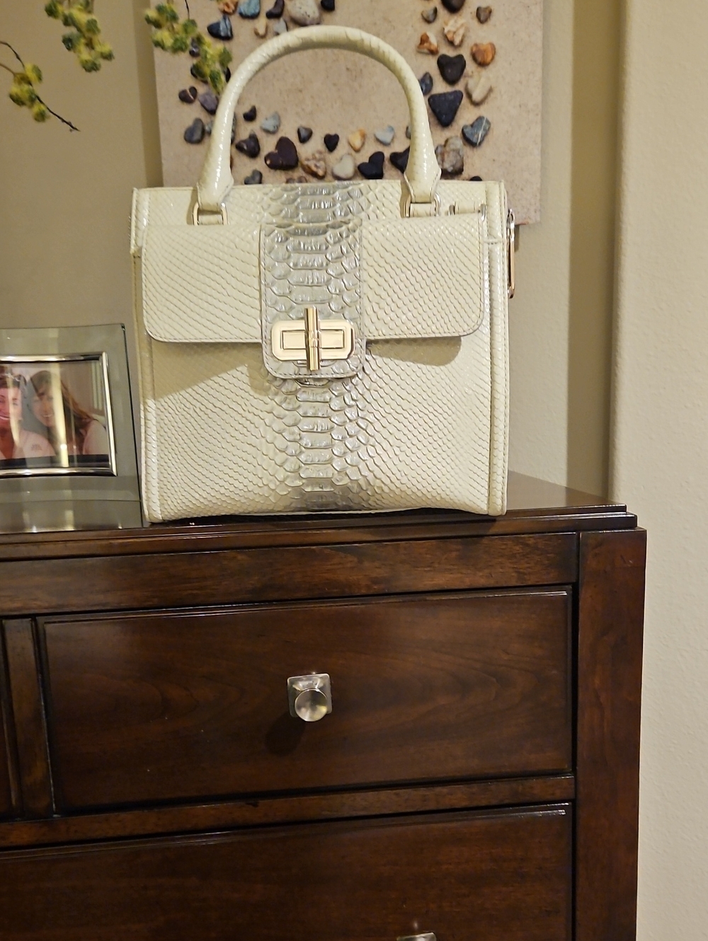 BRAHMIN Cream Textured With Sillver  Top-Handle Satchel with Gold Hardware NWT